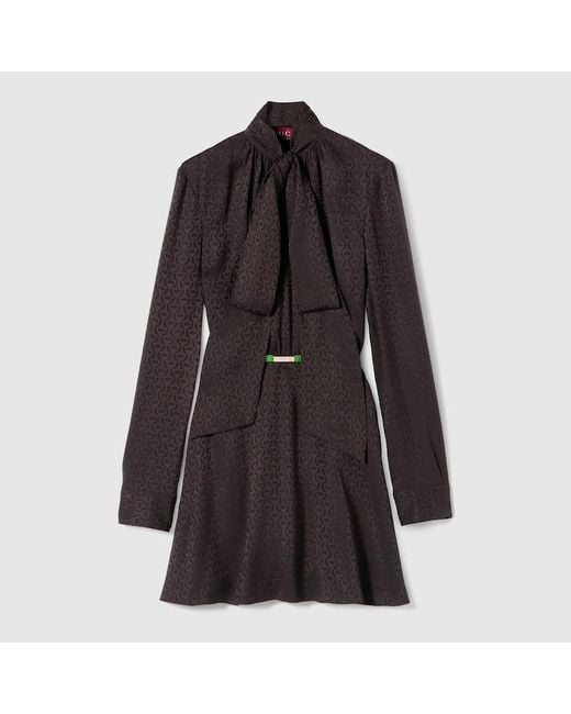 Gucci Black Horsebit Silk Jacquard Dress