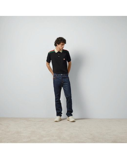 Polo En Coton Avec Détail GG Enlacés Gucci pour homme en coloris Black