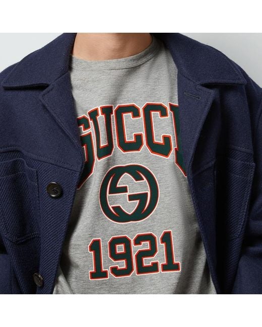 Gucci Gray Cotton Jersey Printed T-shirt for men