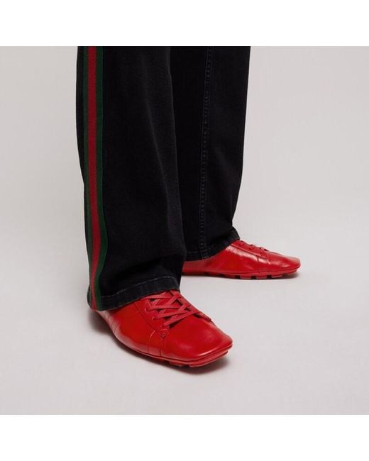 Gucci Red Lace-Up Driver, Uk for men