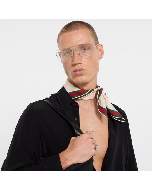 Gucci Natural Cotton Silk Pocket Square With Web for men