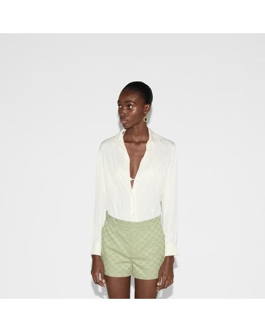 Gucci White Silk Jacquard Shirt And Bra Set