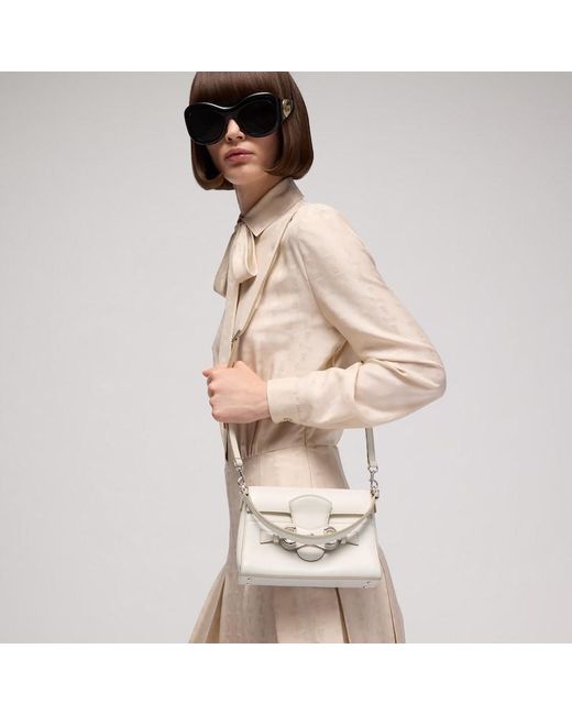 Gucci White Horsebit Duomo Small Top Handle Bag, Leather