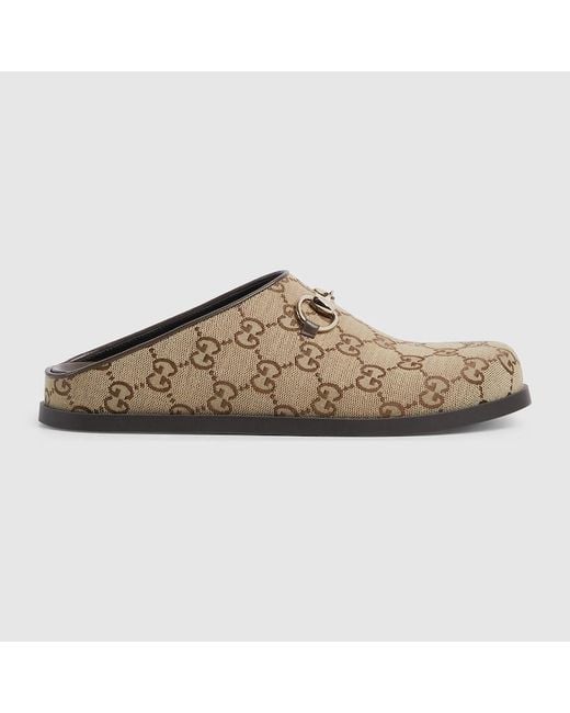 Gucci Natural Mule With Horsebit, Gg Canvas