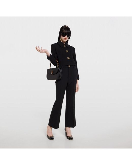 Gucci Black Crêpe Wool Pants With Double G Button