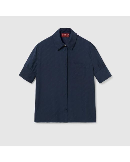 Gucci Gg＆チェーン シルクジャカード シャツ, ブルー, ウェア Blue