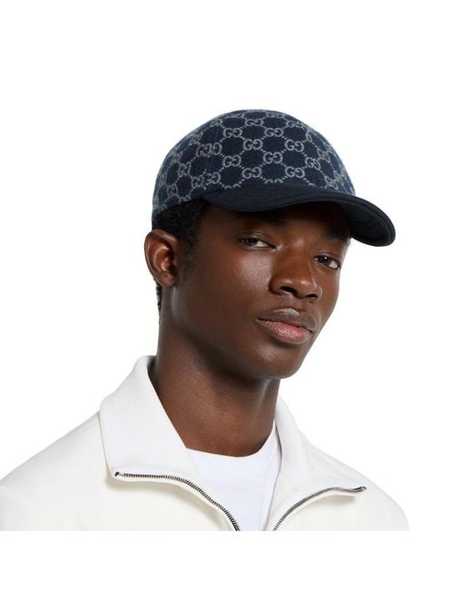 Gucci Baseballkappe Aus Gg Strick, Größe in Blue für Herren