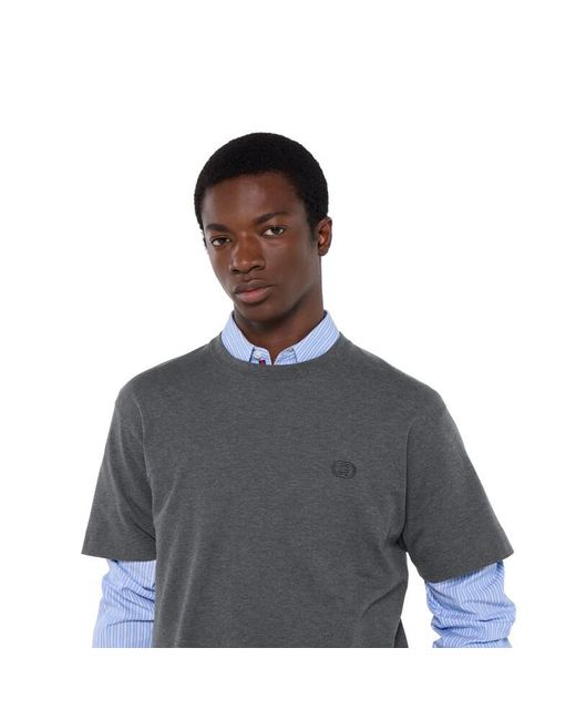 Gucci Gray Cotton Jersey T-Shirt With Embroidery for men