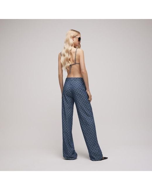 Gucci Blue Gg Light Cotton Denim Jacquard Top, Size 38 It, Ready-To-Wear