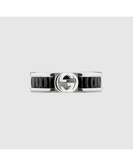Gucci Black Interlocking Crystal Ring