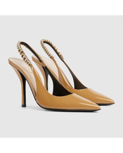 Gucci Metallic Signoria Pumps Mit Fersenriemchen