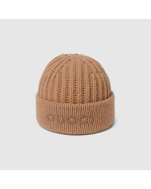 Gucci Brown Wool Cashmere Hat With Embroidery
