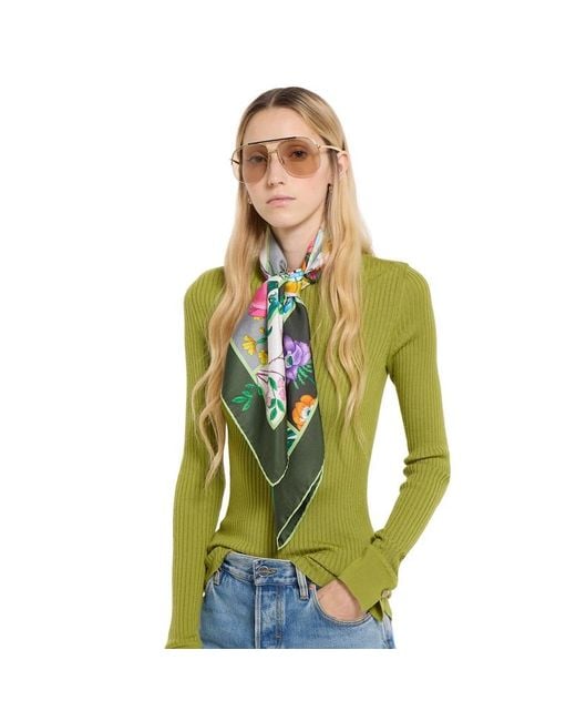 Gucci Green Vierecktuch Aus Seidentwill Mit Print