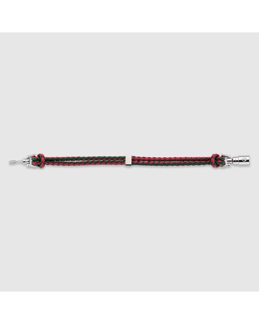 Gucci Red Braided Bracelet With Piston Detail, Size Xl, Leather