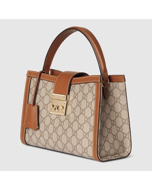 Gucci 〔パドロック〕ミディアム トップハンドルバッグ, ベージュ, Ggキャンバス Brown