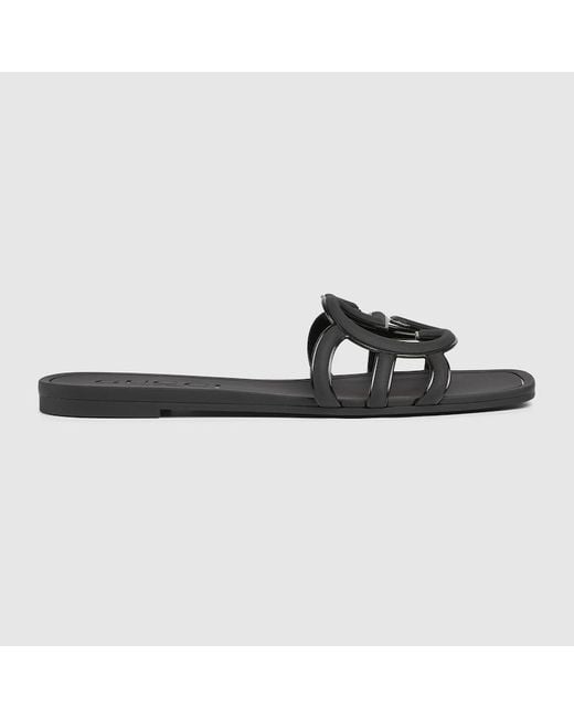 Sandalo Slider Con Incrocio GG di Gucci in Black