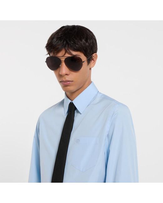 Gucci Blue Cotton Poplin Shirt With Embroidery for men