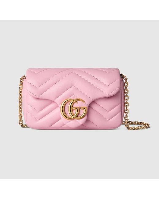 Gucci Pink Gg Marmont Mini Shoulder Bag, Leather