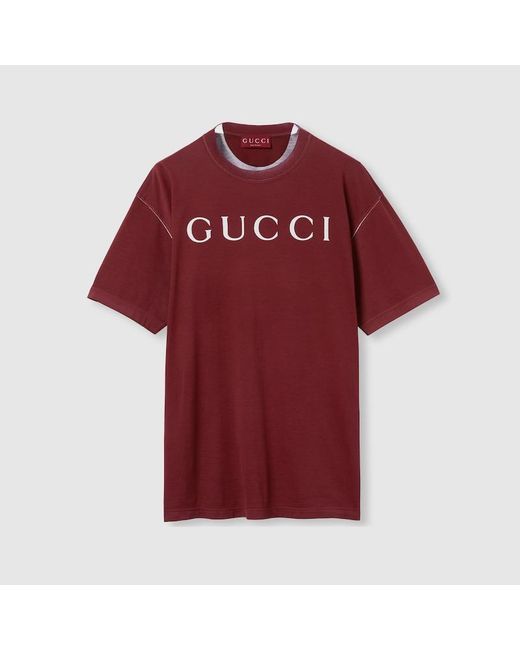 Camiseta De Punto De Algodón Con Estampado, Talla Gucci de hombre de color Red