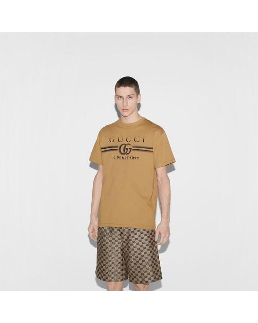 Camiseta de Algodón y Estampado Gucci de hombre de color Natural
