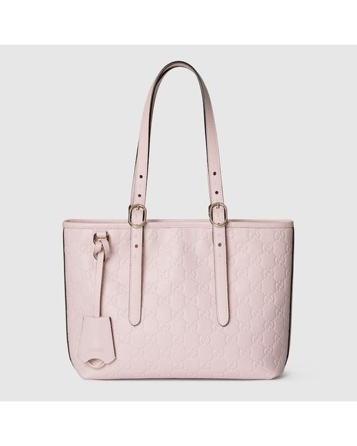 Gucci Pink Gg Emblem Medium Tote Bag, Leather