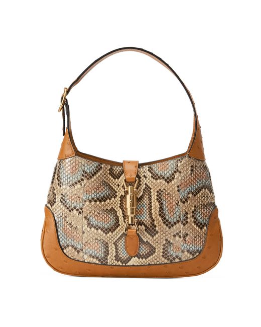Gucci Leather Jackie 1961 Small Python Shoulder Bag in Natural | Lyst