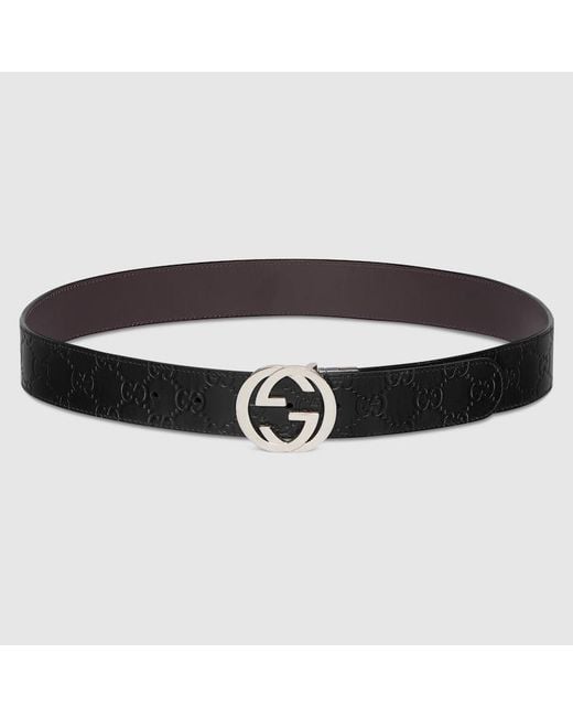 Gucci Black Reversible Belt With Interlocking G Buckle, Size 75, Logo Leather for men