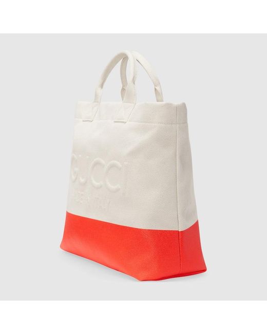 Gucci Red Canvas Tote Bag With Embossed Detail for men
