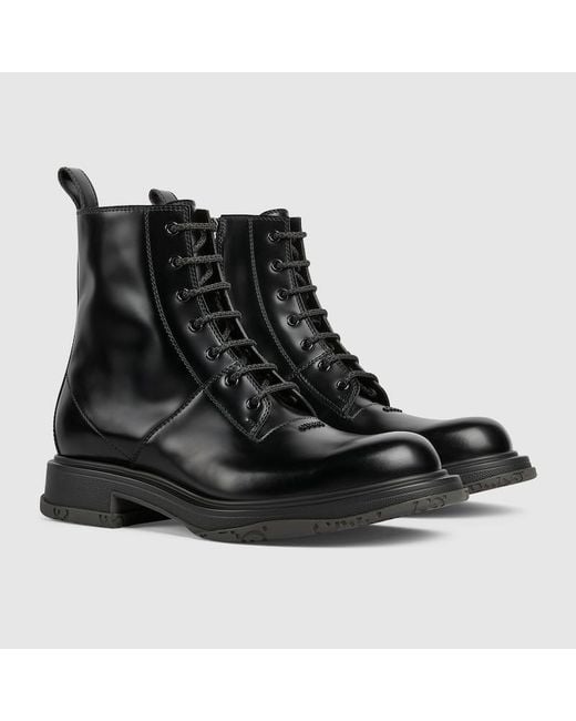 Stivale Uomo Stringato Con Logo Tono Su Tono, Taglia di Gucci in Black da Uomo