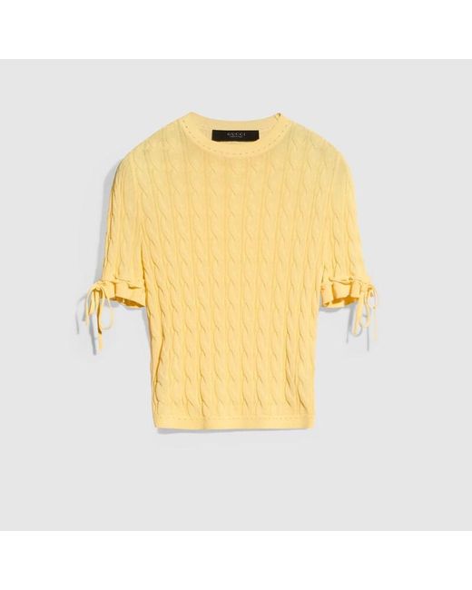 Gucci Yellow Braided Cotton Blend Top
