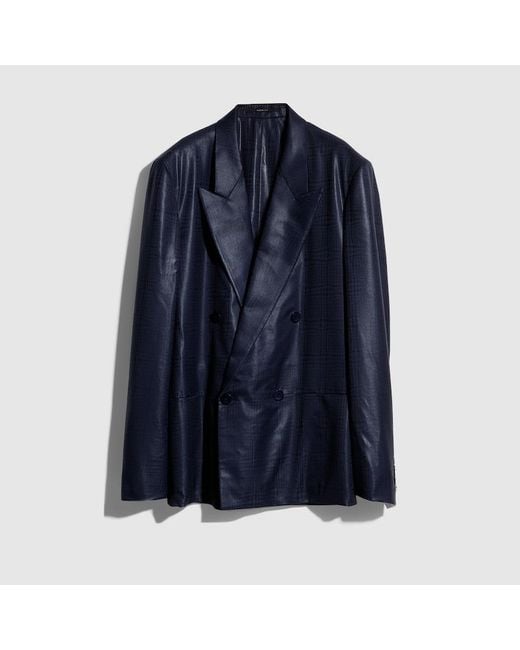Gucci Blue Prince Of Wales Chintzed Wool Jacket, Size 34 It, Ready-To-Wear