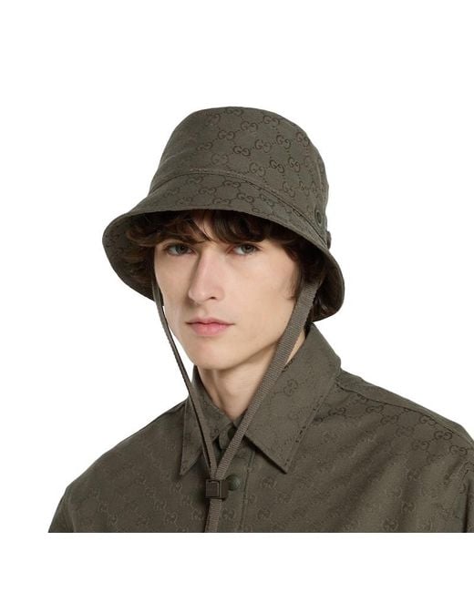 Gucci Green Gg Canvas Bucket Hat With Tie, Canvas for men