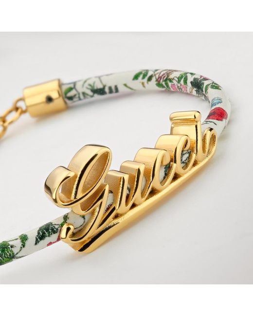 Gucci Metallic Leather Bracelet With Script