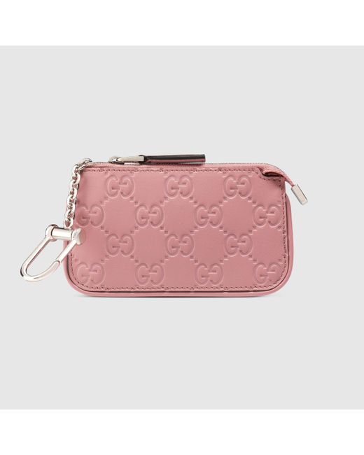 Gucci Pink Signature Leather Key Case