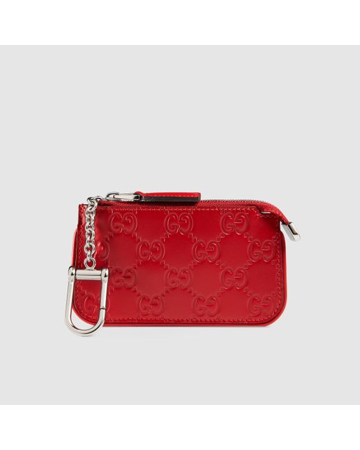 Gucci Red Signature Leather Key Case