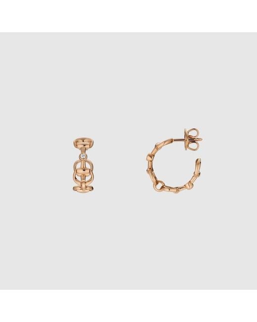 Gucci Metallic Horsebit Diamond 18K Hoop Earrings