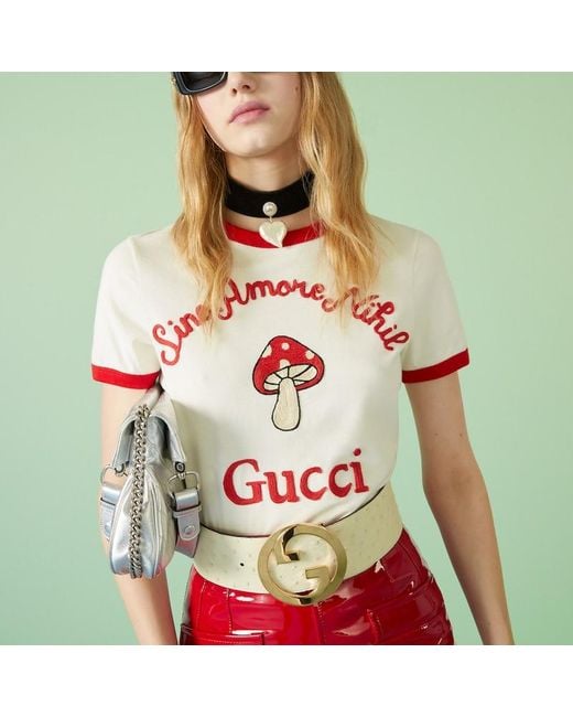 Gucci White T-Shirt Aus Baumwolljersey Mit " Sine Amore Nihil"