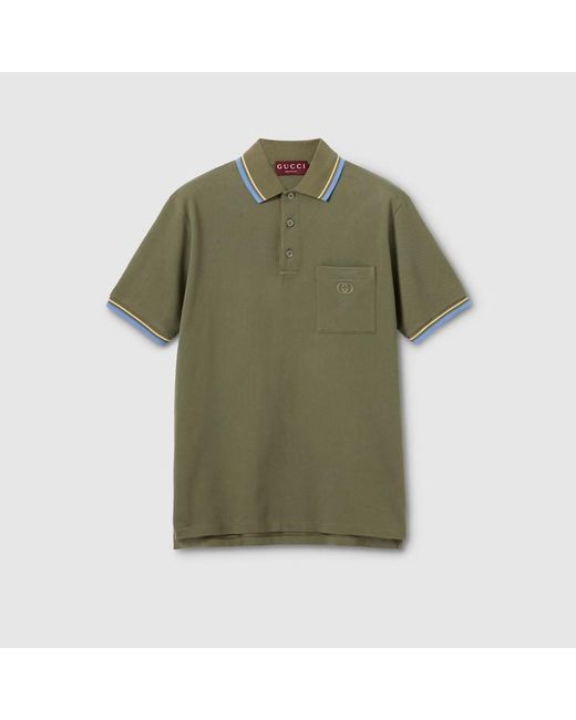 Polo De Piqué De Algodón Con Bordado, Talla Gucci de hombre de color Green