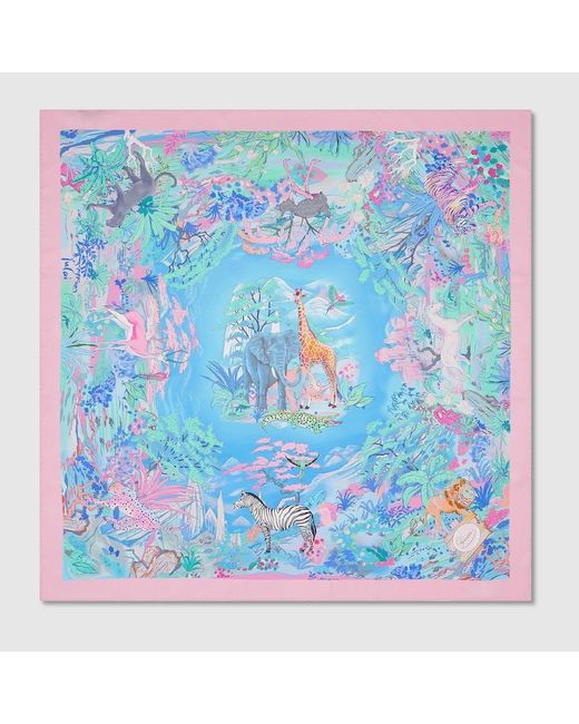 Gucci Blue Vierecktuch Aus Seide Mit Print, 90 X 90 Projekt