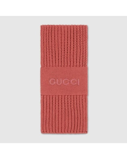 Gucci Red Wool Cashmere Scarf With Embroidery