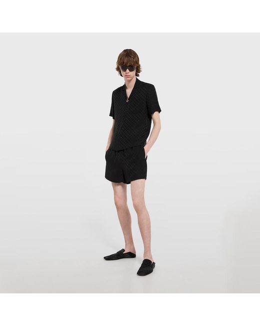 Gucci Black Gg Silk Jacquard Bowling Shirt for men