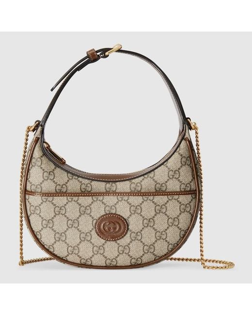 Gucci Brown Half-moon-shaped Mini Bag With Interlocking G