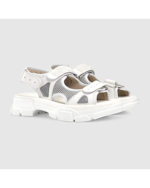 Gucci White Leather And Mesh Sandals for men