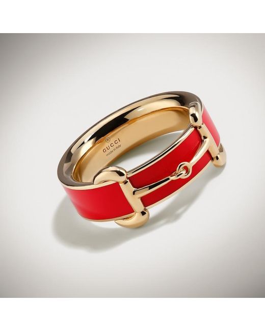 Gucci Red Horsebit Ring With Enamel