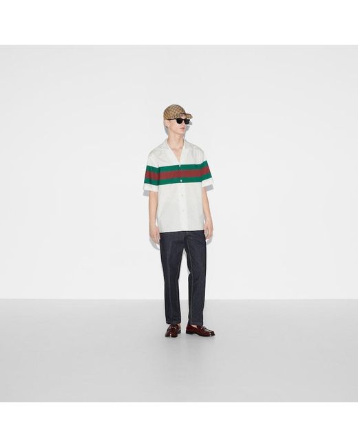 Gucci Green GG Cotton Shirt With Web for men