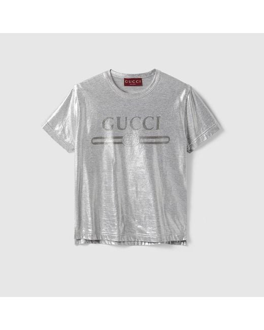 Gucci Gray Printed Laminated Cotton T-Shirt, , , Ready-To-Wear