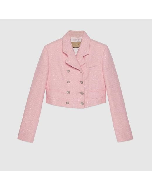 Chaqueta Corta de Tweed con Lentejuelas Gucci de color Pink