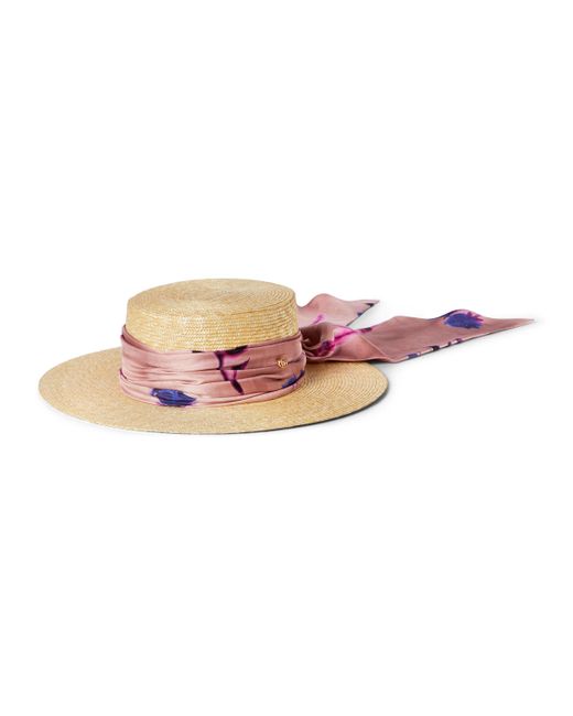 Gucci Pink Straw Wide Brim Hat With Ribbon