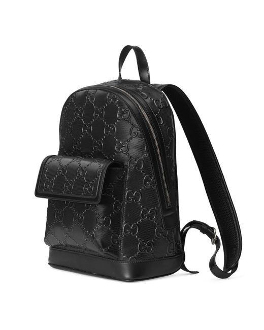 Gucci Leather Embossed Backpack in Black for Men - Save 27% | Lyst