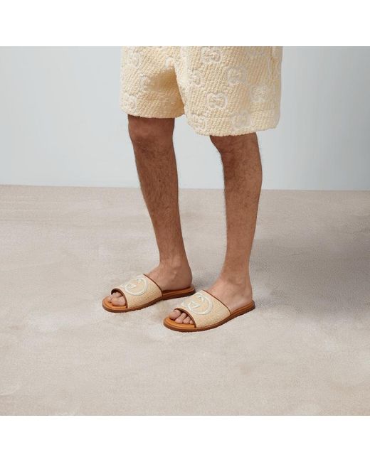 Sandalo Slider Con Ricamo di Gucci in Brown da Uomo